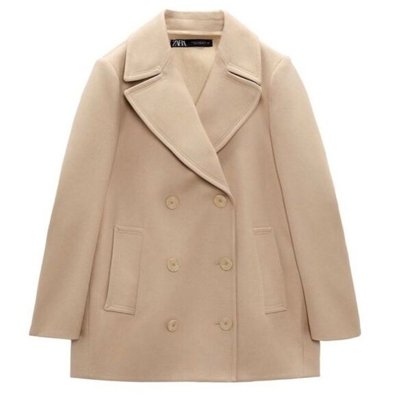 Zara Double Breasted Short Coat Taupe Brown New Small - Picture 2 of 5